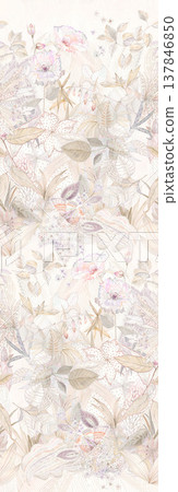 Collection of delicate watercolor floral and decorative seamless patterns with soft muted tones 137846850