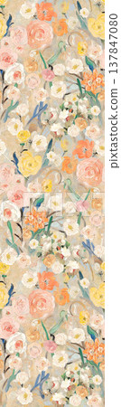 Collection of delicate watercolor floral seamless patterns with soft muted and pastel tones Collection of delicate watercolor floral seamless patterns with soft muted and pastel tones 137847080