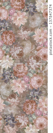 Collection of delicate vintage floral and botanical seamless patterns with soft muted tones 137847374