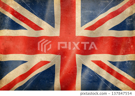 Old vintage flag of United Kingdom, worn and stained Old vintage flag of United Kingdom, worn and stained 137847554