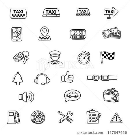 Taxi and taxi service icons. Outline icons for user interface. Vector illustration. 137847636