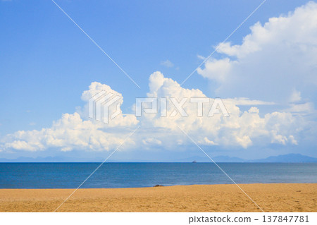 沙灘景色，有沙灘、藍天和白雲。 137847781