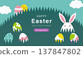 Easter design: Easter eggs, rabbits, and chicks in the grass 137847802