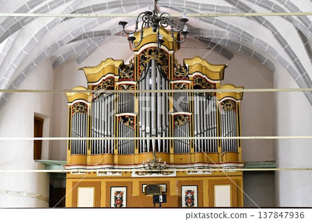 Romania, Transylvania region, Saschiz, Saschiz Fortress Church, St. Stephen's Church, pipe organ Romania, Transylvania region, Saschiz, Saschiz Fortress Church, St. Stephen's Church, pipe organ 137847936