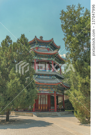 Traditional Chinese Pagoda in Summer Palace Beijing with copy space Traditional Chinese Pagoda in Summer Palace Beijing with copy space 137847996