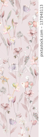 Collection of delicate watercolor floral seamless patterns with soft pastel and muted tones 137848113