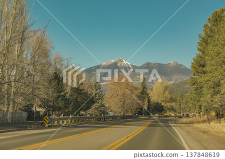 Road Trip to San Francisco Peaks in Flagstaff Arizona with Copy Space Road Trip to San Francisco Peaks in Flagstaff Arizona with Copy Space 137848619
