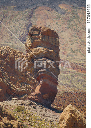 Iconic Roque Cinchado Rock Formation in Teide National Park Tenerife with Copy Space Iconic Roque Cinchado Rock Formation in Teide National Park Tenerife with Copy Space 137848663