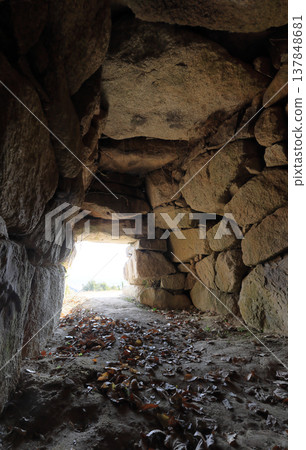 Enmei Kofun (burial mound) within the grounds of Enmei-in Temple, from the entrance passage to the burial chamber Enmei Kofun (burial mound) within the grounds of Enmei-in Temple, from the entrance passage to the burial chamber 137848681