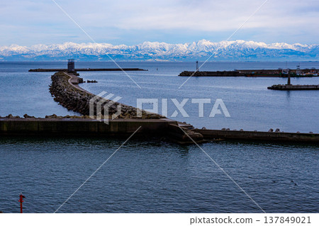 A spectacular view of the snowy landscape from Himinoe Park in Himi City. A spectacular view of the snowy landscape from Himinoe Park in Himi City. 137849021