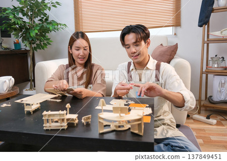 A young Asian couple spend time together at home 137849451