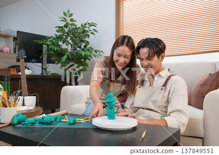 A young Asian couple spend time together at home 137849551