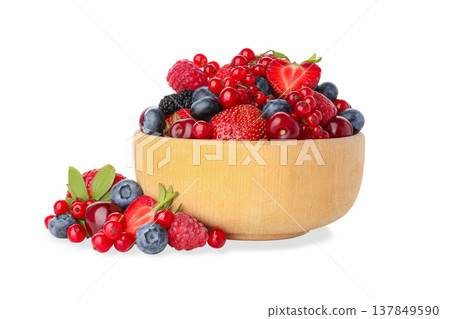 Bowl filled with various berries, some spilled out, PNG Bowl filled with various berries, some spilled out, PNG 137849590