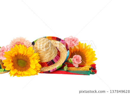 Sombrero and flowers for Cinco de Mayo, isolated, PNG Sombrero and flowers for Cinco de Mayo, isolated, PNG 137849628