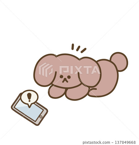 An illustration of a dog surprised by a smartphone notification. 137849668
