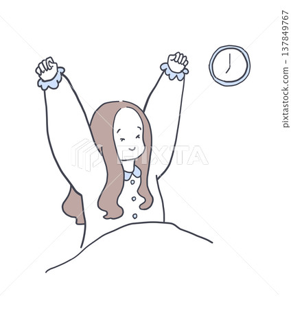 Illustration of a woman stretching after waking up in the morning 137849767