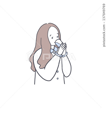 Illustration of a woman drinking hot water 137849769