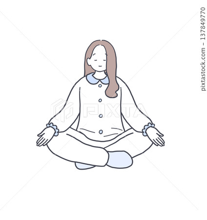 Illustration of a woman calming her mind through meditation. Illustration of a woman calming her mind through meditation. 137849770