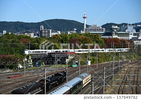 A limited express train departing from Kyoto Station on the San'in Main Line (Sagano Line) A limited express train departing from Kyoto Station on the San'in Main Line (Sagano Line) 137849782