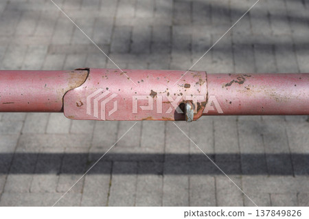 Red Metal Parking Barrier Gate Detail Red Metal Parking Barrier Gate Detail 137849826