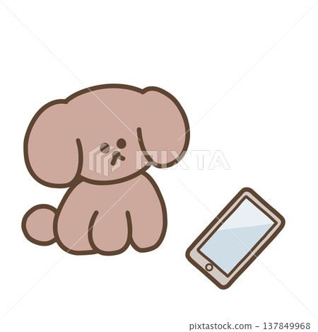 Illustration of a dog sitting and looking at a smartphone. Illustration of a dog sitting and looking at a smartphone. 137849968