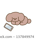 A simple illustration of a dog looking at a smartphone. 137849974