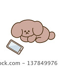 An illustration of a dog that looks tired from looking at a smartphone. 137849976