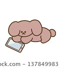 An illustration of a dog lounging around while looking at a smartphone. 137849983