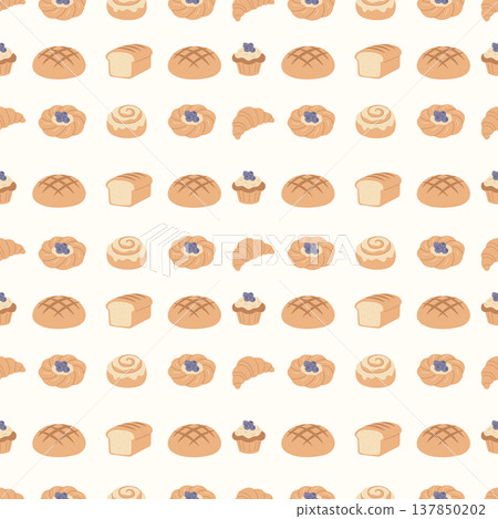 Seamless pattern with bread and bakery pastry products vector illustration. Seamless pattern with bread and bakery pastry products vector illustration. 137850202