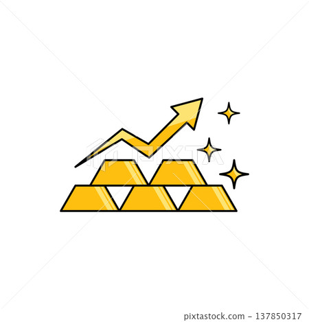 Gold bars rising with star sparkles and arrow Gold bars rising with star sparkles and arrow 137850317