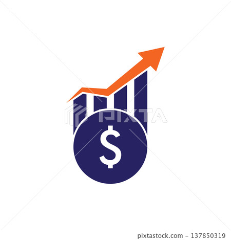 Dollar coin with a rising bar graph 137850319