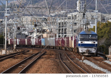 An upbound long freight train passing through Sakura Shukugawa Station An upbound long freight train passing through Sakura Shukugawa Station 137850565