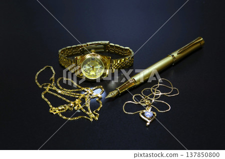 Luxury watches, fountain pens, jewelry, items containing gold. 137850800