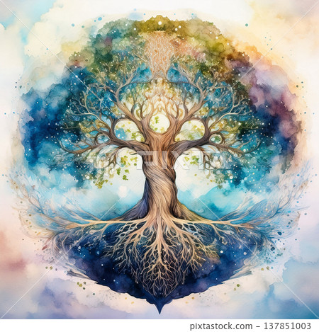 Tree of life watercolor with cosmos celestial background Tree of life watercolor with cosmos celestial background 137851003