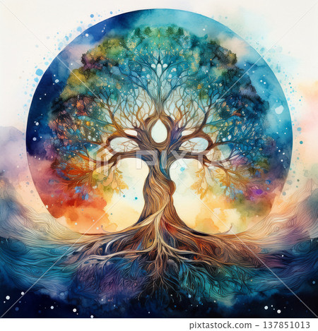 Tree of life watercolor universe spiritual growth concept Tree of life watercolor universe spiritual growth concept 137851013