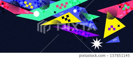 Geometric Memphis Background in Vibrant Retro Color Style with Geometric Shapes and Halftone Patterns. Suitable for Banner and Poster Design of Sports, Games, or Kids Events Geometric Memphis Background in Vibrant Retro Color Style with Geometric Shapes and Halftone Patterns. Suitable for Banner and Poster Design of Sports, Games, or Kids Events 137851145
