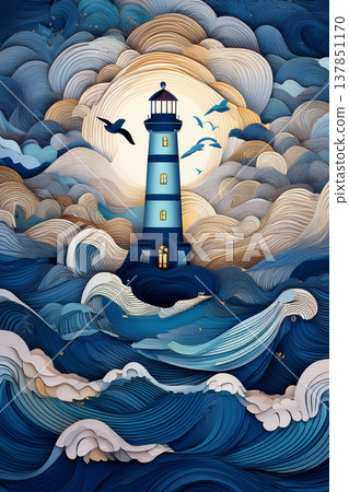 Lighthouse standing among breaking ocean waves Lighthouse standing among breaking ocean waves 137851170