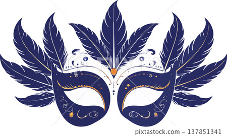 Ornate blue masquerade mask with feathers for carnival Ornate blue masquerade mask with feathers for carnival 137851341