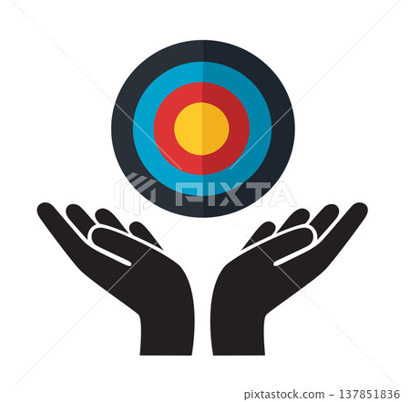 Hands Holding Arrow Target Aim Success Concept. Hands Holding Arrow Target Aim Success Concept. 137851836