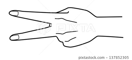 Illustration of a hand making a sideways peace sign | V-sign, victory, peace, hand gesture, simple line drawing, vector Illustration of a hand making a sideways peace sign | V-sign, victory, peace, hand gesture, simple line drawing, vector 137852305