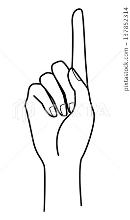 Hand gesture illustration with index finger raised | Pointing, Number One, Warning, Monochrome, Vector Hand gesture illustration with index finger raised | Pointing, Number One, Warning, Monochrome, Vector 137852314