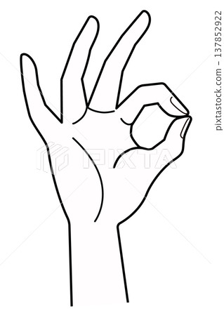 A monochrome illustration of a hand making an OK sign, a symbol of gesture and communication. A monochrome illustration of a hand making an OK sign, a symbol of gesture and communication. 137852922