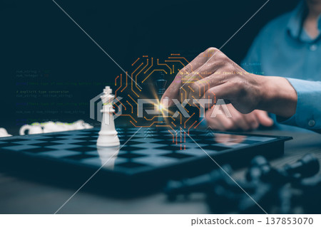 AI Business Strategy Concept with Chess King on Chessboard 137853070