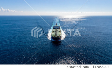 Aerial view of a large super tanker for traveling fast over the ocean Aerial view of a large super tanker for traveling fast over the ocean 137853092