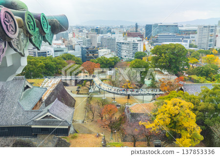 Autumn in Kumamoto City, Kumamoto Prefecture: Kumamoto Castle, one of Japan's 100 Famous Castles, with a view from the main keep. Autumn in Kumamoto City, Kumamoto Prefecture: Kumamoto Castle, one of Japan's 100 Famous Castles, with a view from the main keep. 137853336
