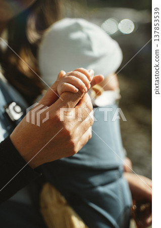 Baby Hand Holding Adult Hand Close-up Moment 137853539