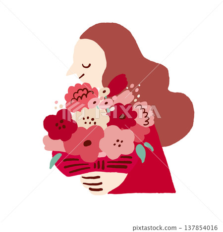 Illustration of a bouquet of flowers and a woman Illustration of a bouquet of flowers and a woman 137854016