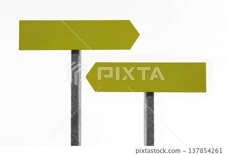 Photo of 1 one alone yellow arrow sign points to the right isolated on white background Empty copy space for inscription Blank mock up mockup mock-up template 137854261