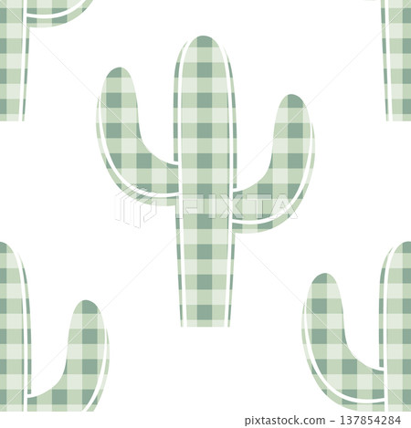 Seamless pattern with checkered cacti silhouettes. Saguaro cactus gingham background. Cartoon Desert vector illustration Seamless pattern with checkered cacti silhouettes. Saguaro cactus gingham background. Cartoon Desert vector illustration 137854284
