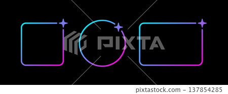 AI gradient rectangle and circle frame. Artificial intelligence neon border with star. Technology box with blue and pink gradient. Neural network bar. Vector illustration isolated on black background 137854285